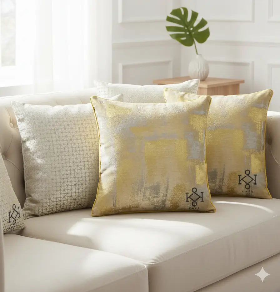 Silver Diamond Patterned and Gold Shaded Cushions